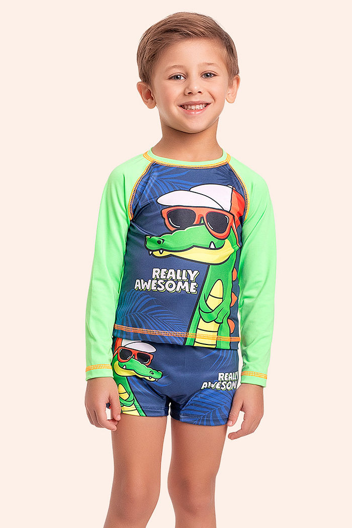 Conjunto moda praia camiseta manga longa e sunga boxer