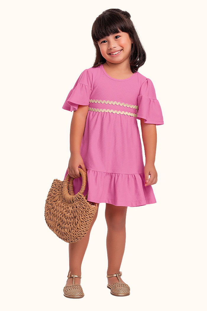 Vestido em malha favo com renda