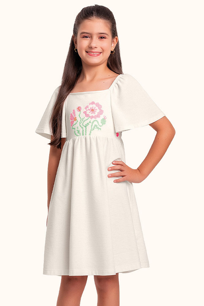 Vestido em malha florence com bordado