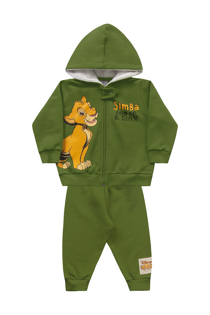 Conjunto jaqueta com capuz e calça em mo