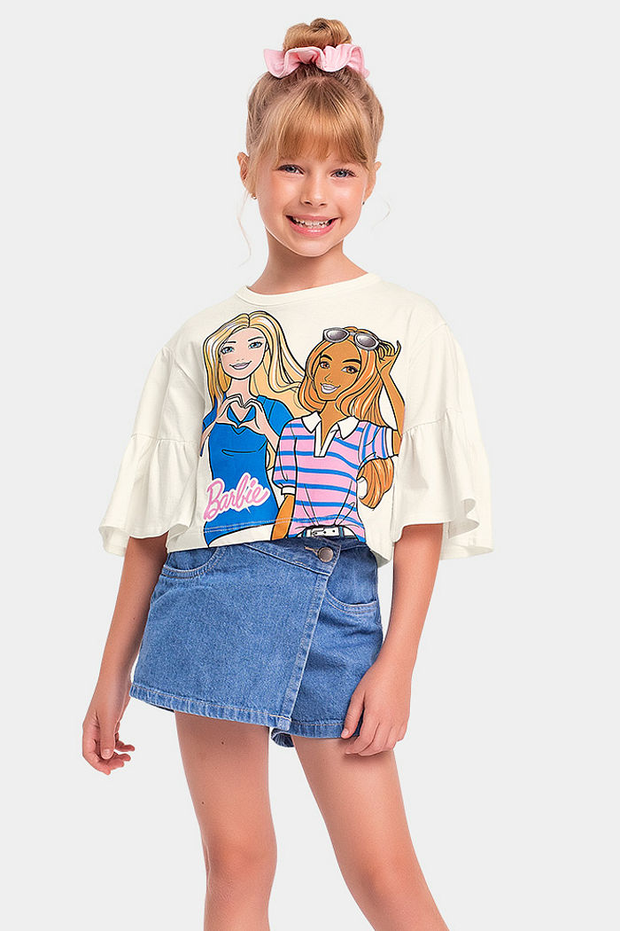 Blusa infantil Barbie em meia malha