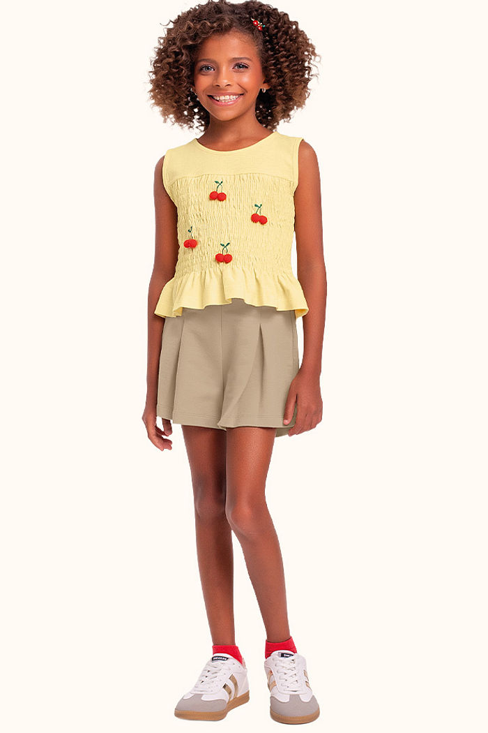 Conjunto regata e short em moletinho com bordado