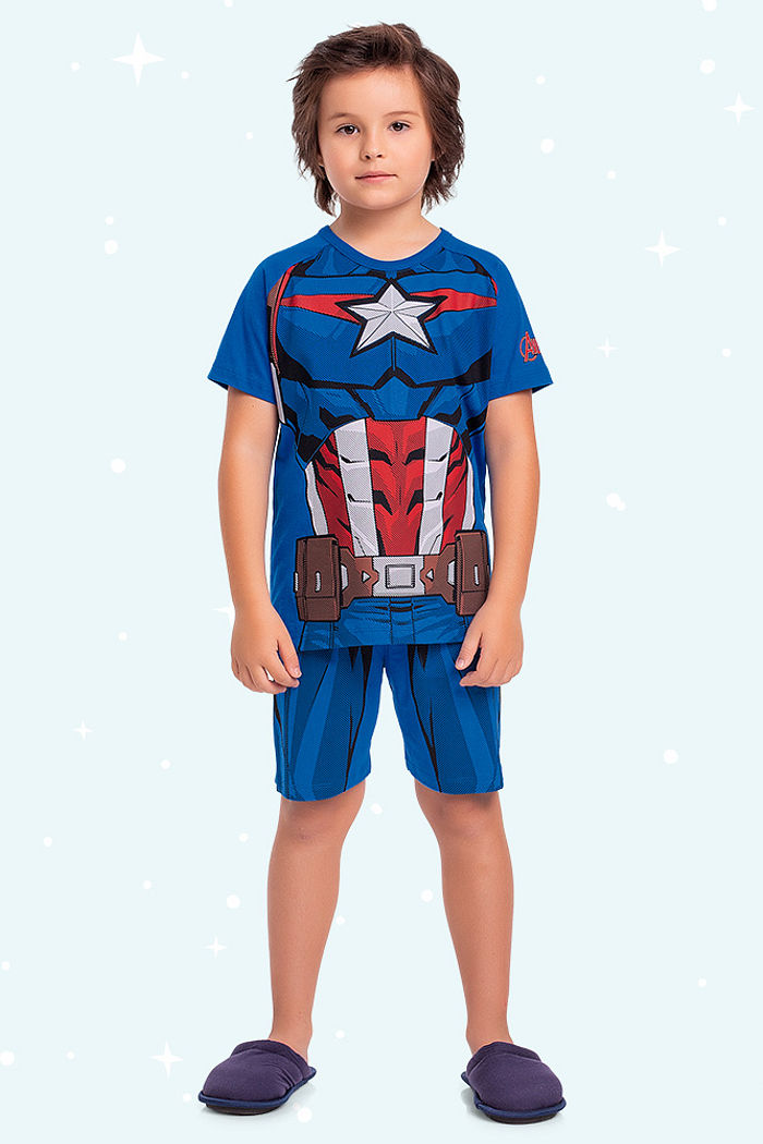 Conjunto pijama infantil camiseta e bermuda Avengers