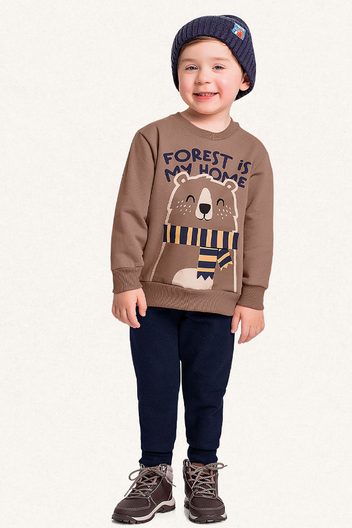 Conjunto blusão e calça em moletom urso