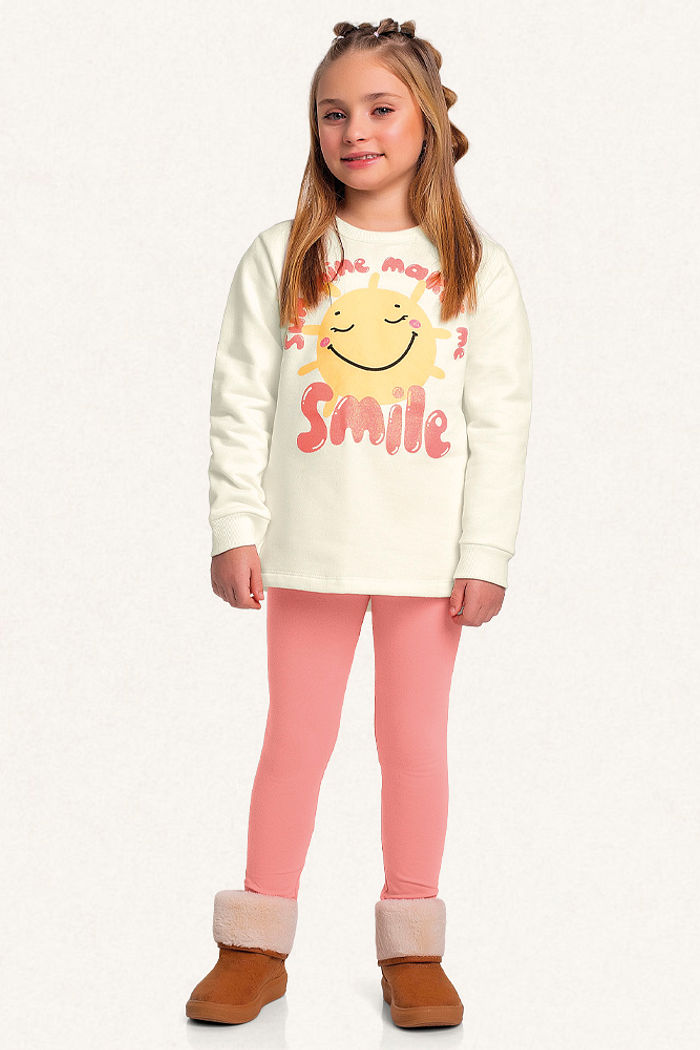 Conjunto blusão em moletom e legging em molecotton smile