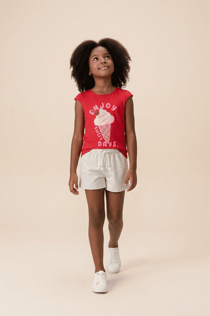 Conjunto blusa e shorts estampa Sorvete