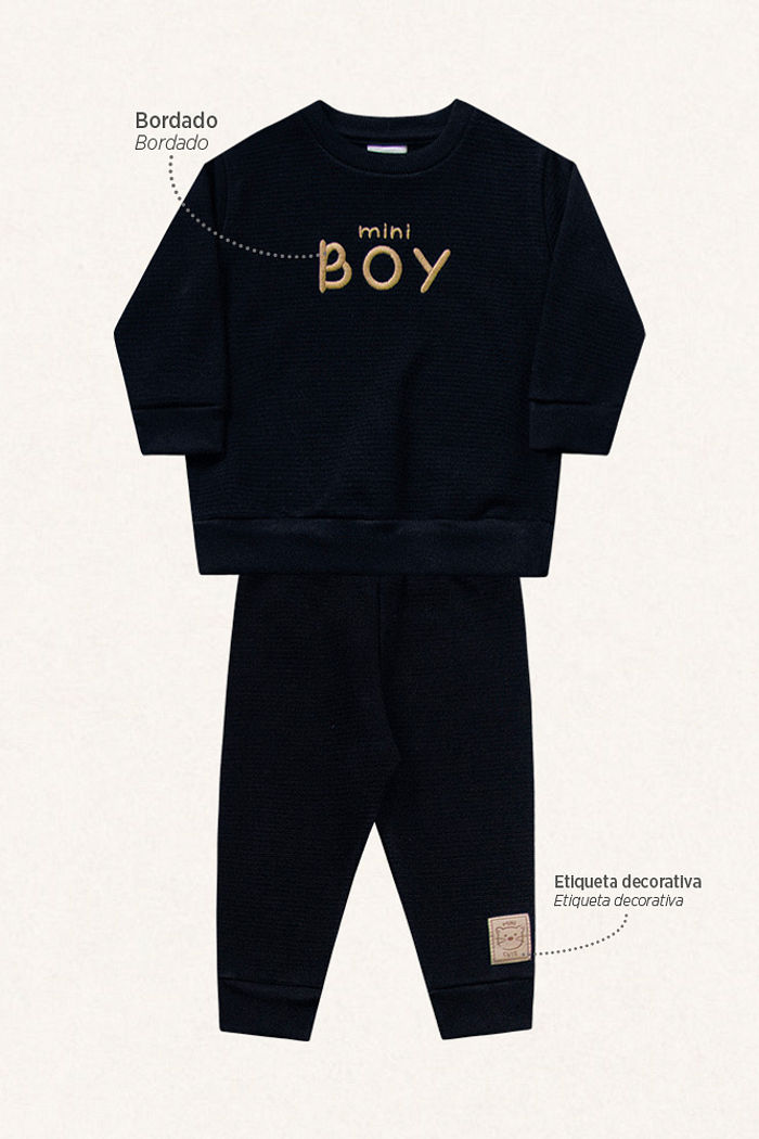 Conjunto blusão e calça em moletom lótus boy