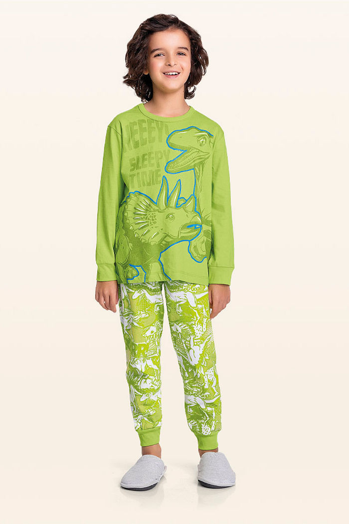Conjunto pijama camiseta manga longa e calça dino