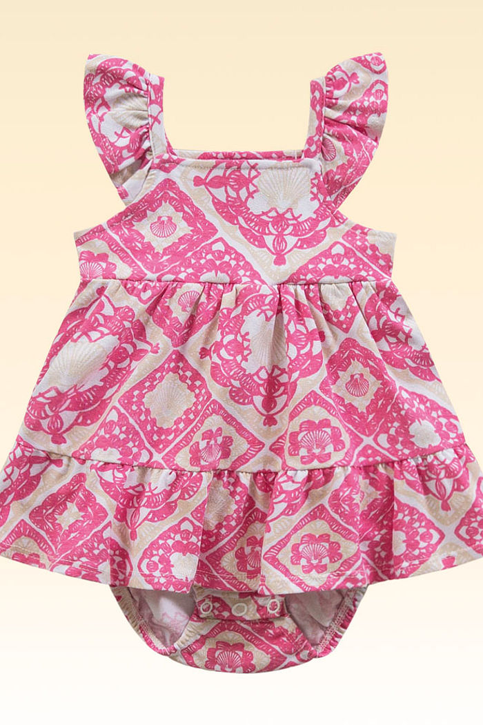 Vestido em cotton leve com estampa de crochê