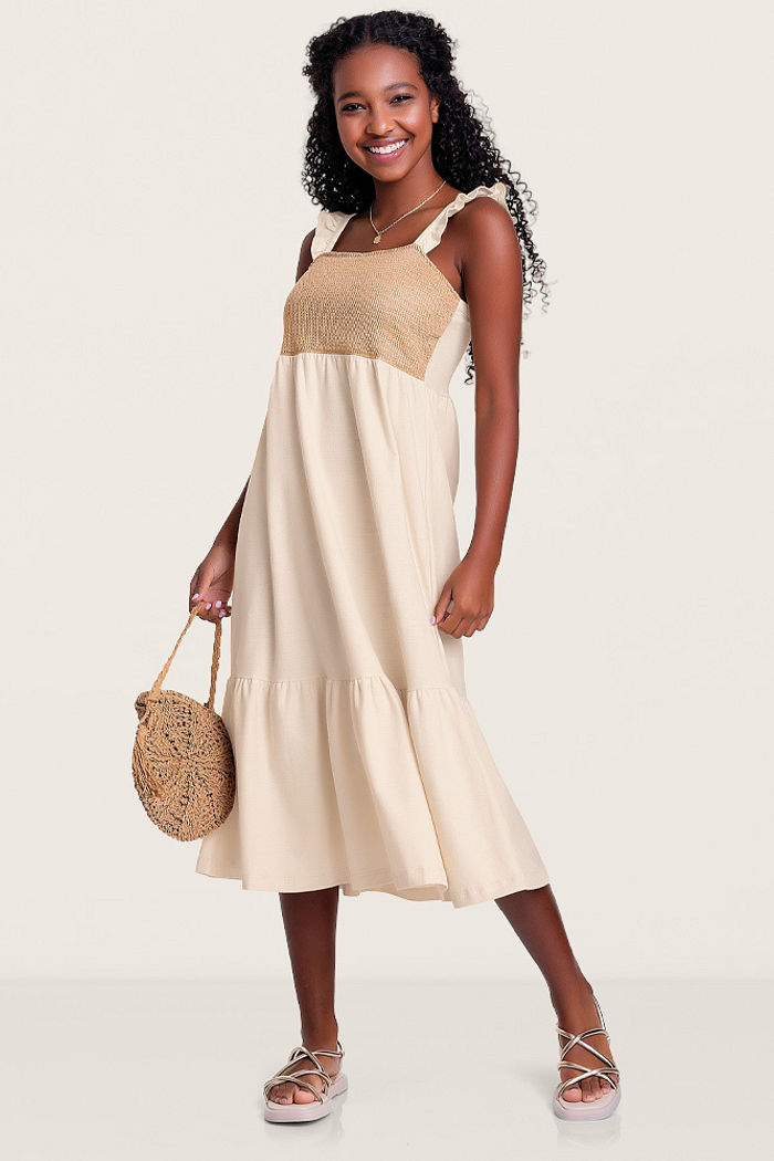 Vestido em malha florence com detalhe em trico