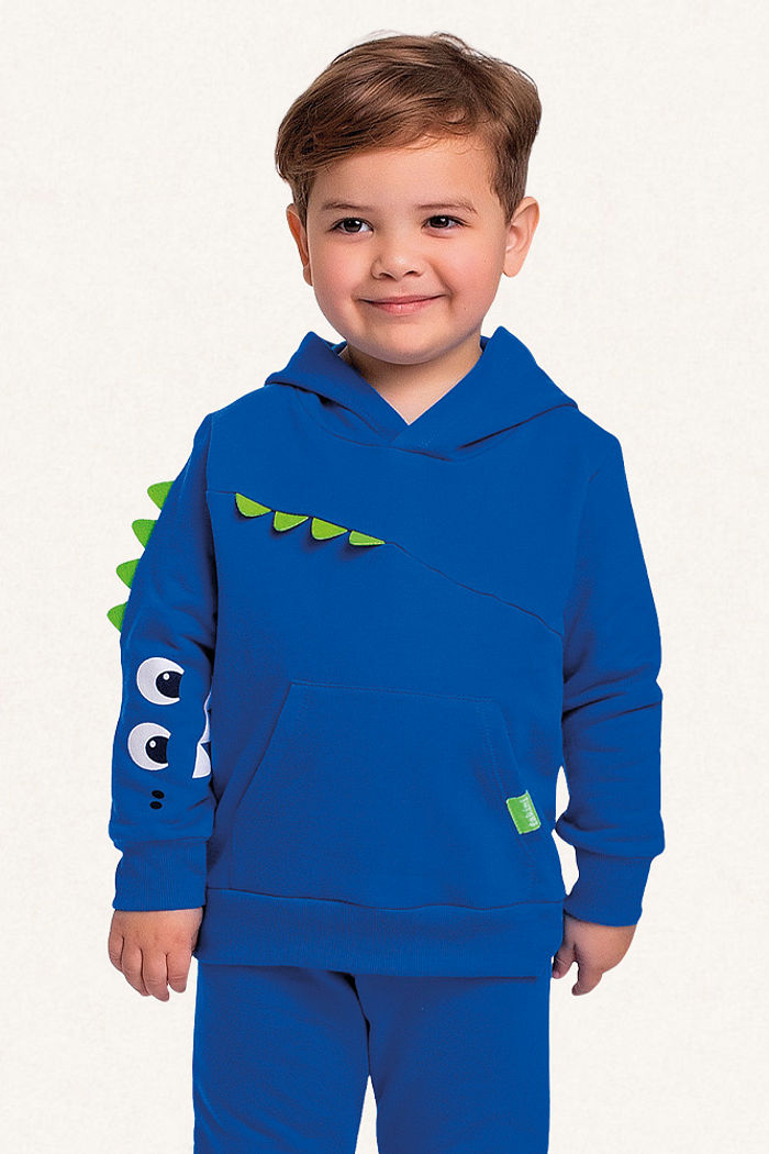 Conjunto blusão com capuz e calça em moletom dino