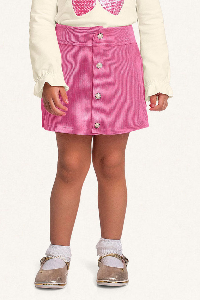 Conjunto blusa manga longa em cotton e short-saia em veludo cotelê cereja