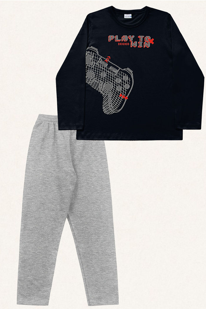 Conjunto play camiseta manga longa em meia malha e calça em moletinho