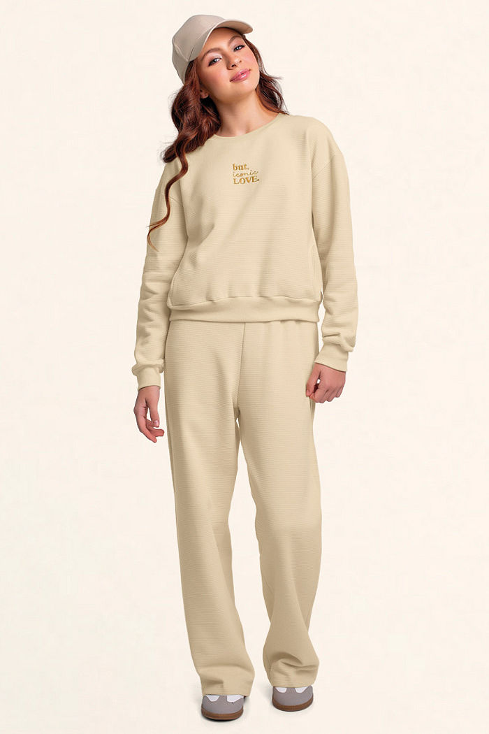 Conjunto blusão e calça wide leg iconic em moletom lótus