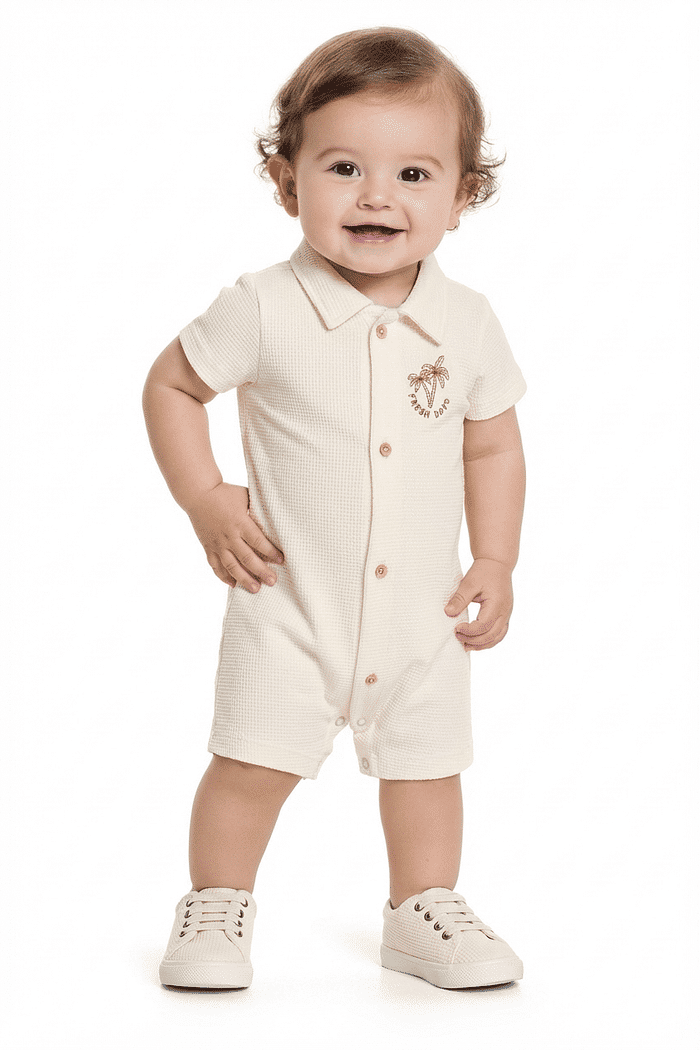 Macacão com botão de pressão em malha favo