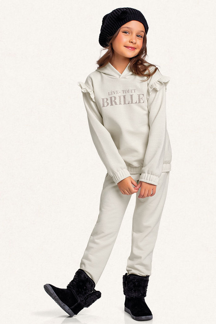 Conjunto blusão com capuz e calça em moletom lurex brille