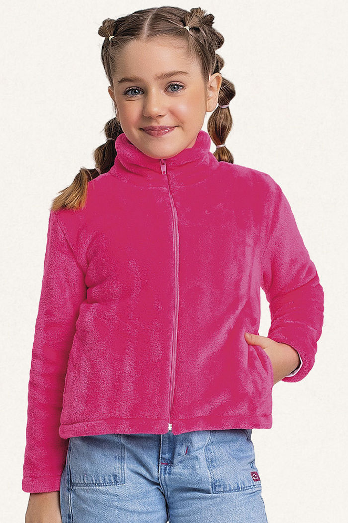 Jaqueta em tecido fleece com gola