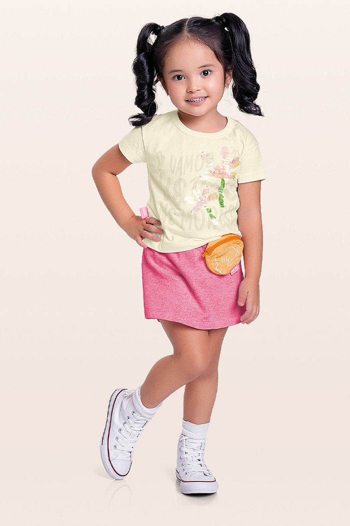 Short-saia moletinho linho pochete