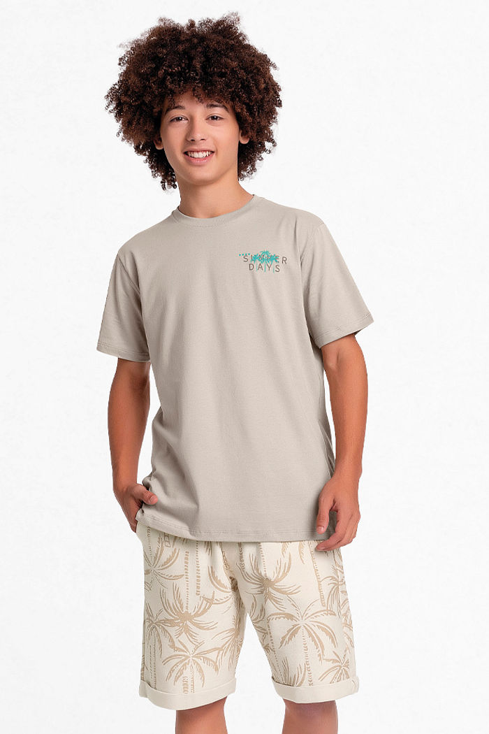 Conjunto camiseta e bermuda em moletinho com barra dobrada paradise