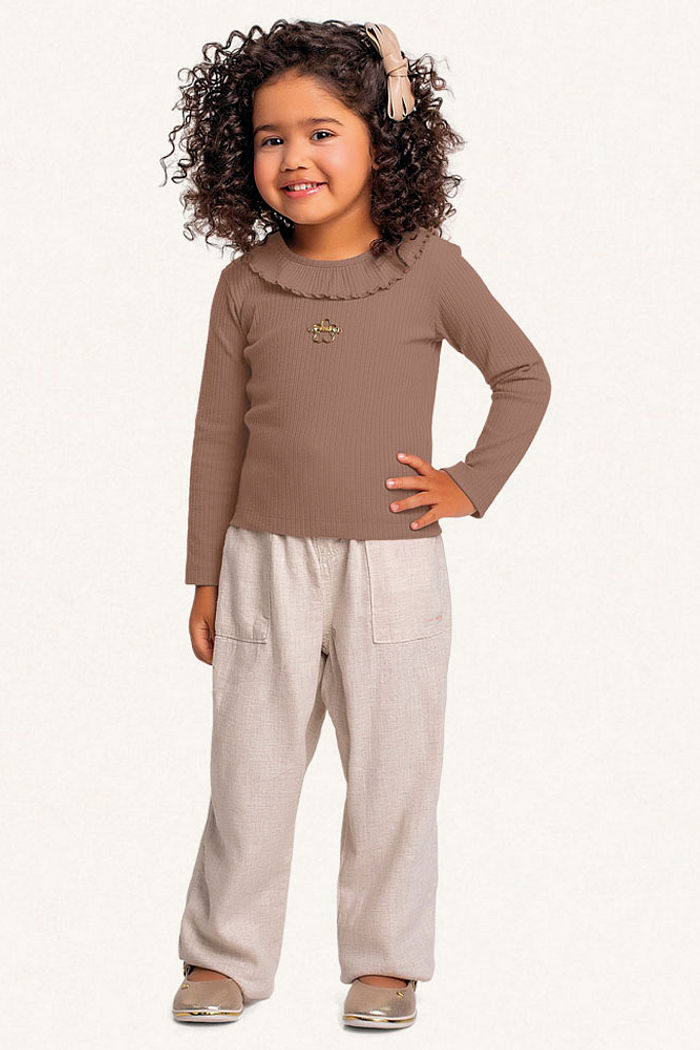 Blusa manga longa em ribana canelada