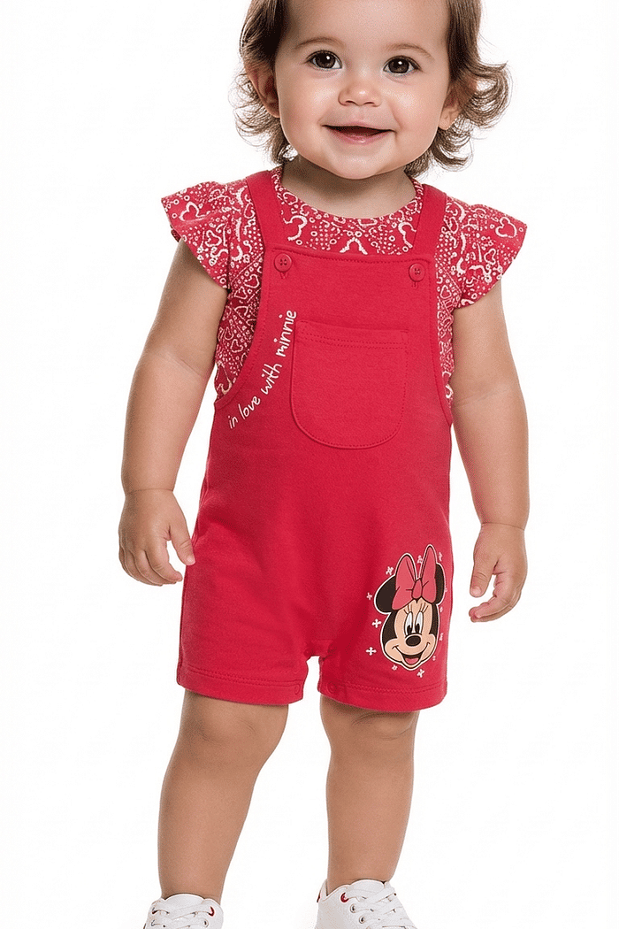 Conjunto body em meia malha e macacão minnie