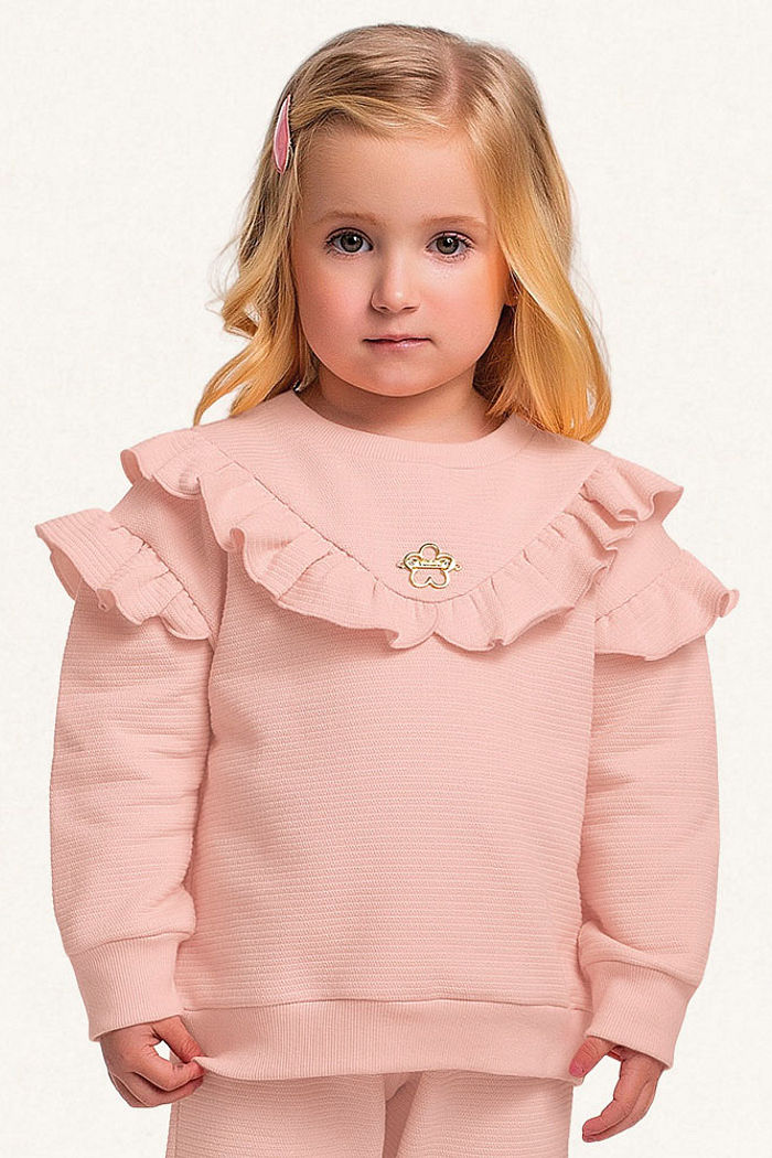 Conjunto blusão e calça em moletom lótus com babados