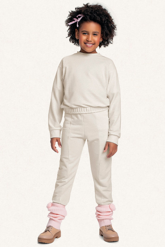 Conjunto blusão e calça em moletinho linho
