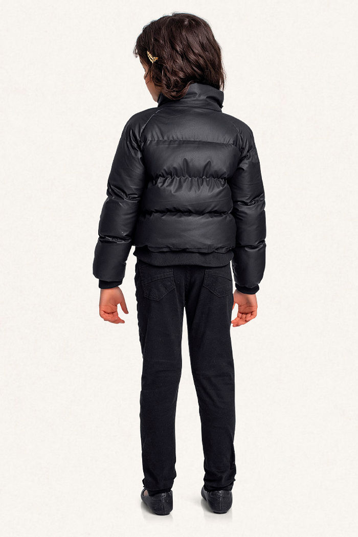 Jaqueta puffer em PU com forro e bolso