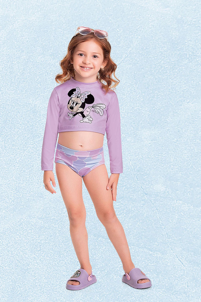 Conjunto blusa manga longa e calcinha com forro em cotton poliéster Minnie