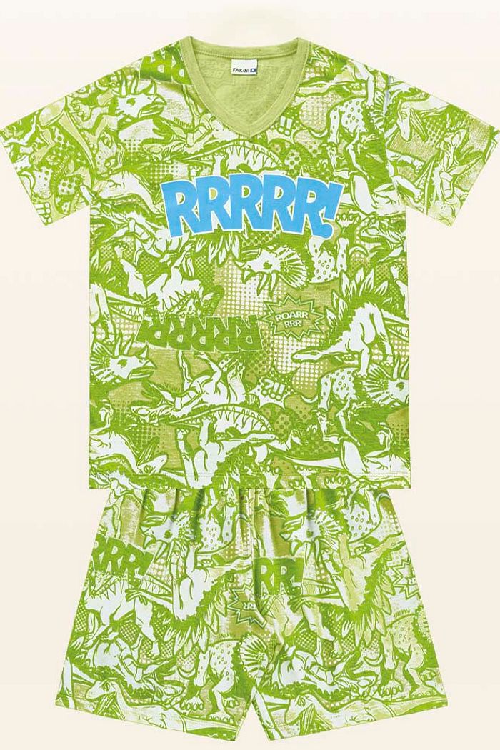 Conjunto pijama camiseta e bermuda dinossauro
