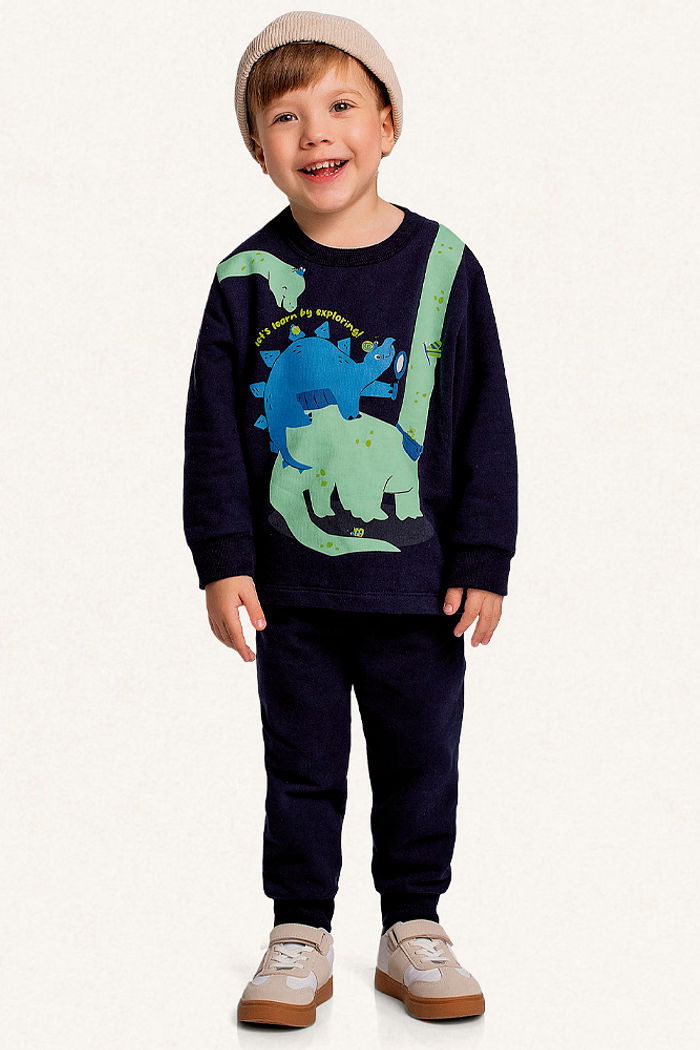 Conjunto blusão e calça em moletom dinossauros