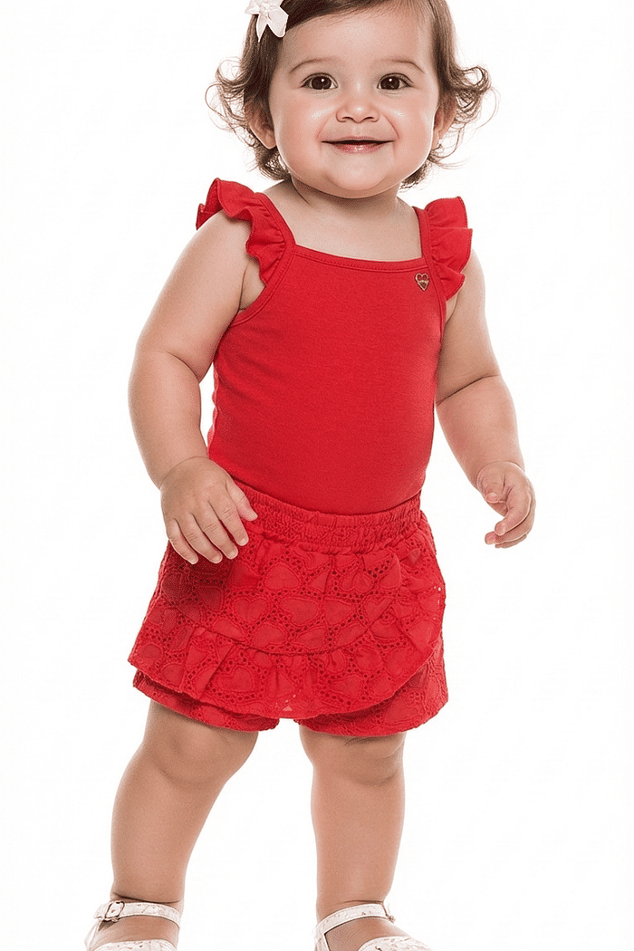 Conjunto body em meia malha e short-saia em laise