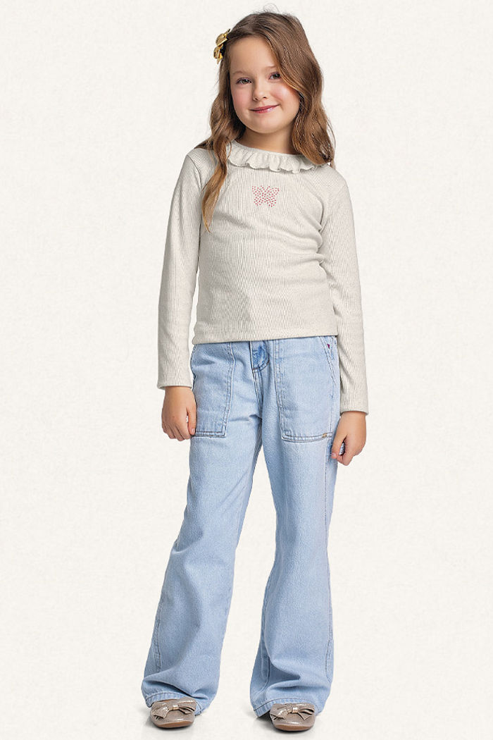 Blusa manga longa em ribana linho borboleta em strass