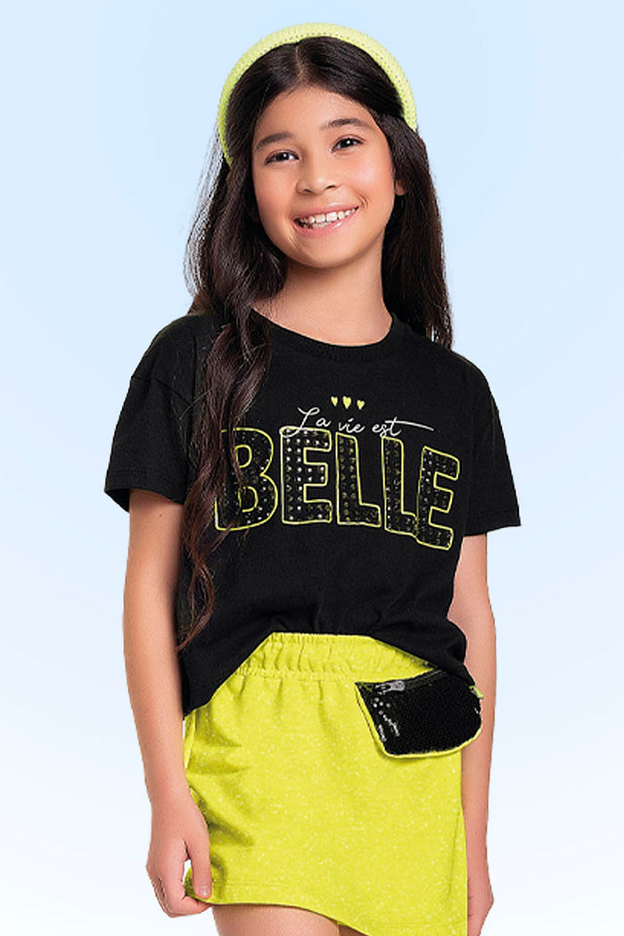 Conjunto blusa em meia malha e short-saia em moletinho molinê