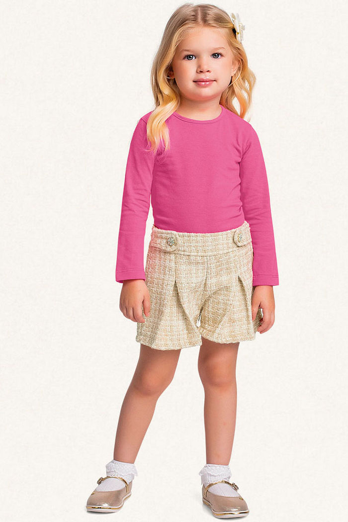 Conjunto blusa manga longa em cotton e short em Tweed