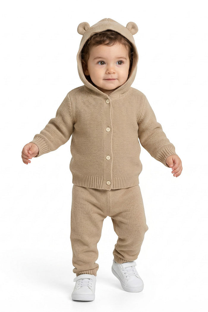 Casaco aberto com capuz Tricot