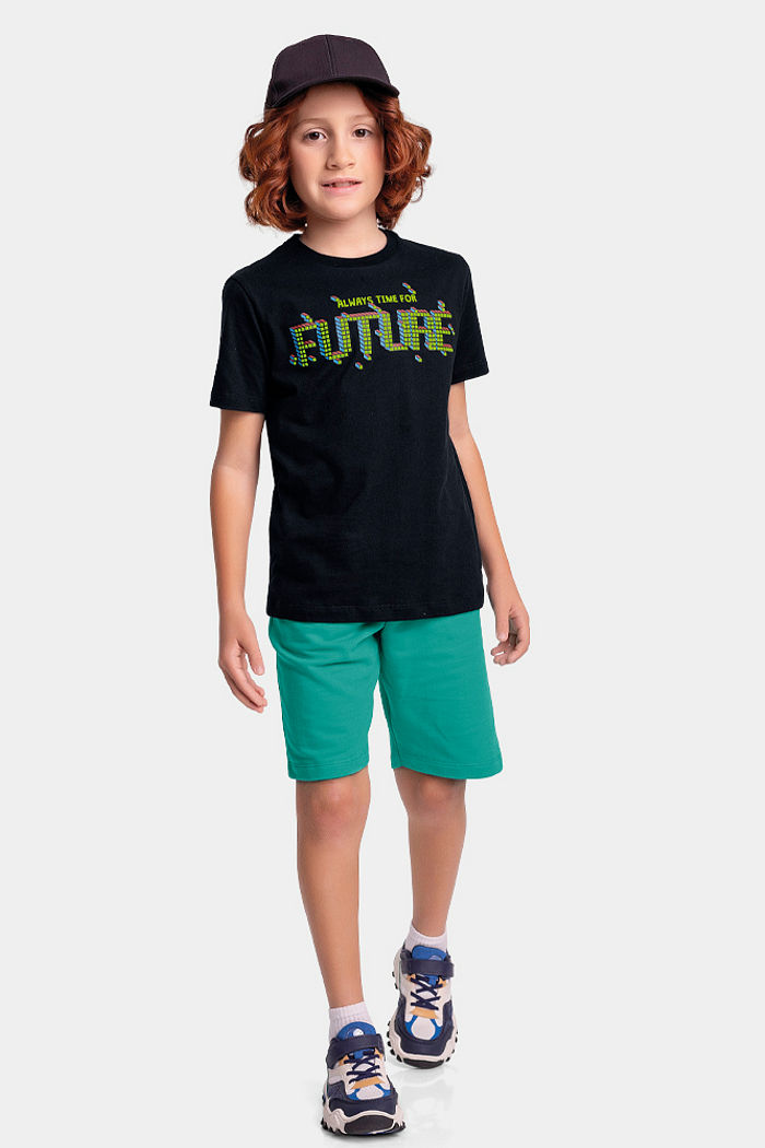 Conjunto camiseta future e bermuda em moletinho