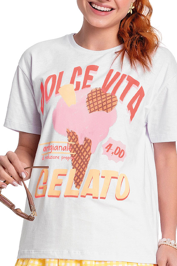 Conjunto blusa gelato e saia balonê xadrez