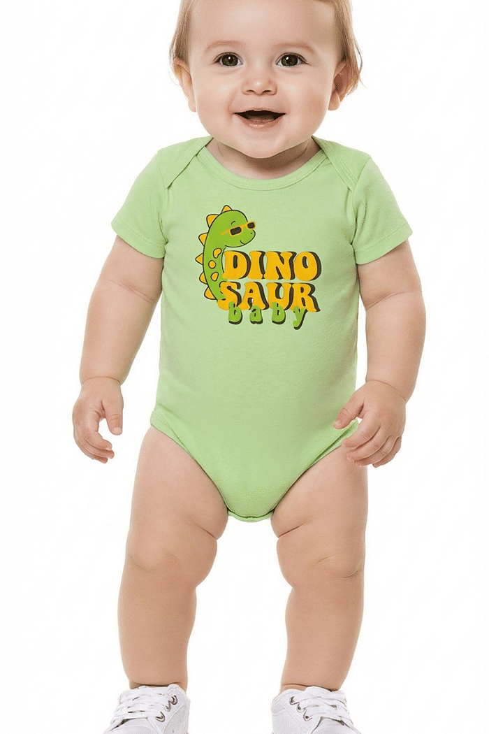 Body manga curta em suedine com dinossauro