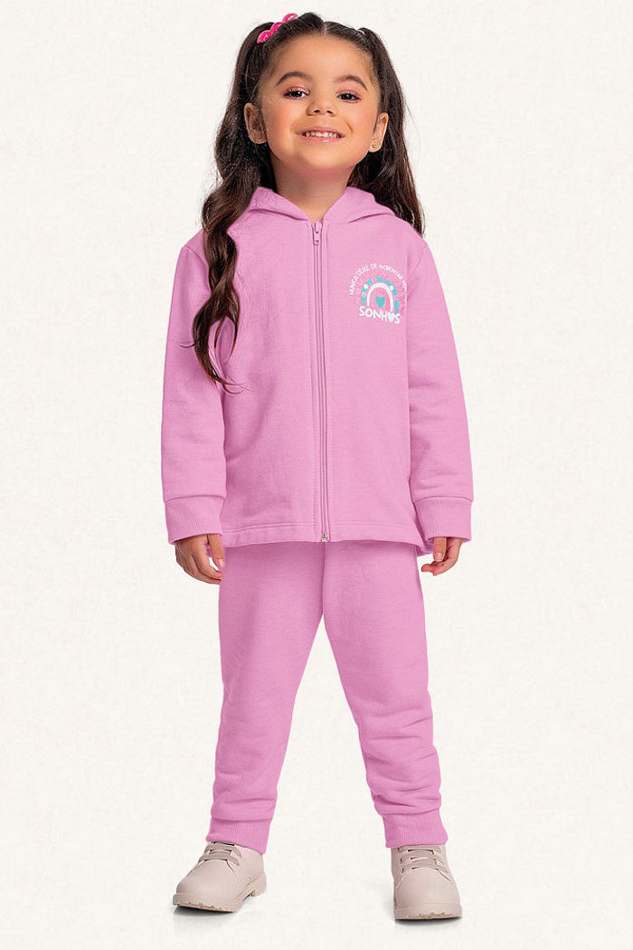 Conjunto jaqueta com capuz e calça em moletom molinê sonhos