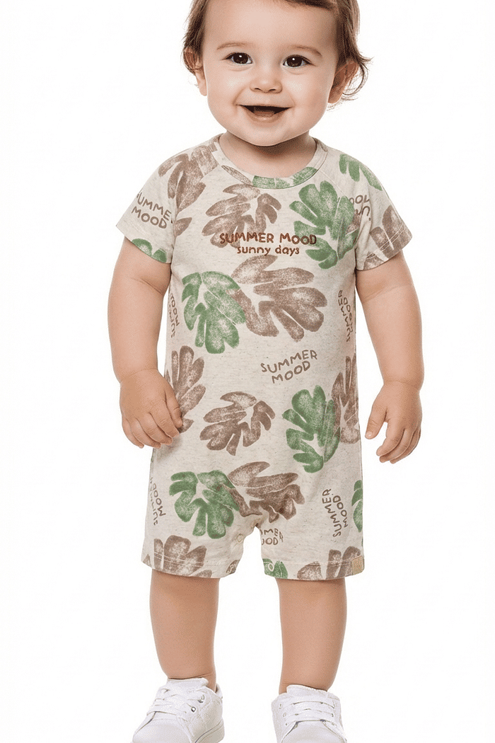 Macacão em meia malha linho estampa de folhas