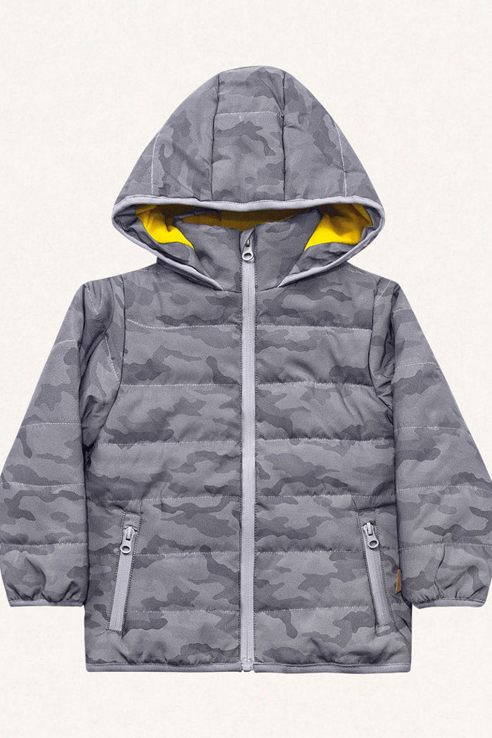 Jaqueta com capuz puffer refletiva com forro militar