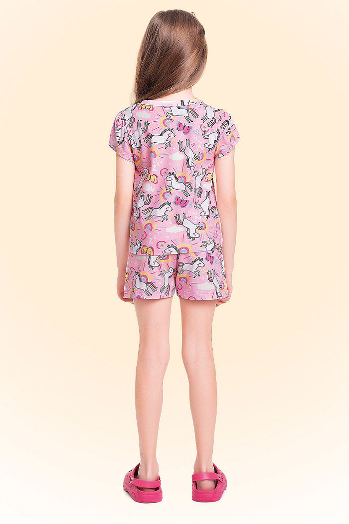 Conjunto pijama blusa e short em meia malha