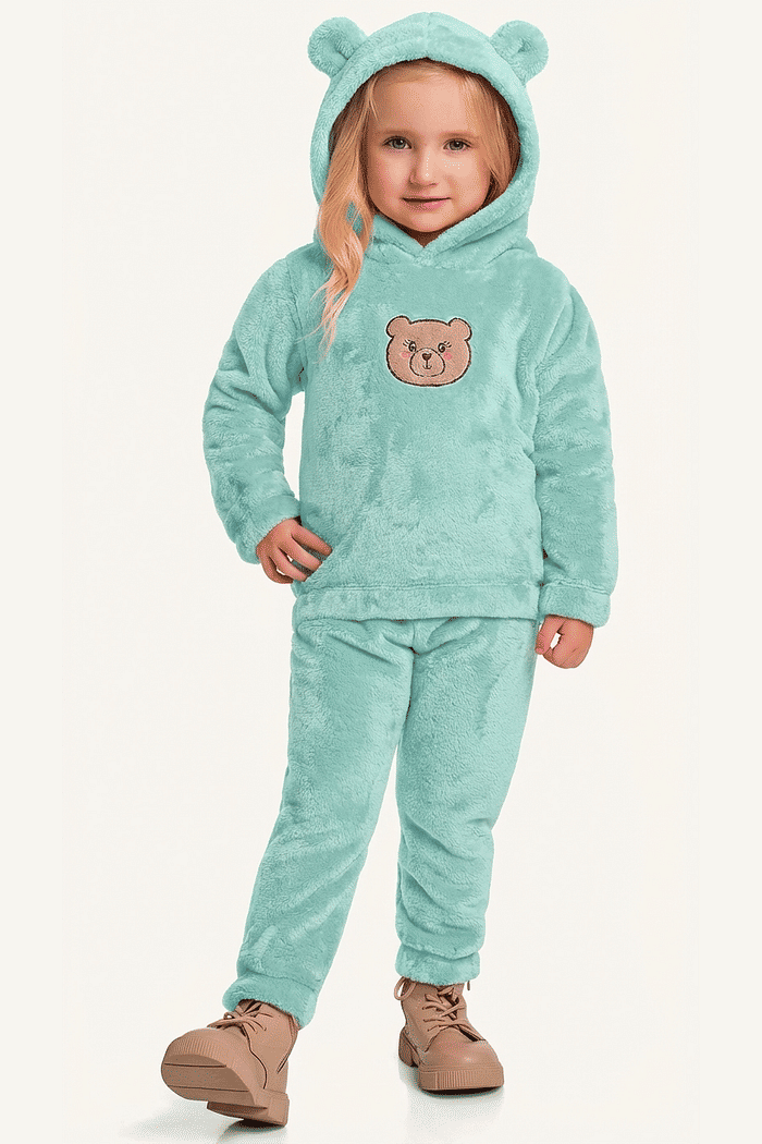 Conjunto blusão com capuz e calça em tecido fleece com orelhinhas