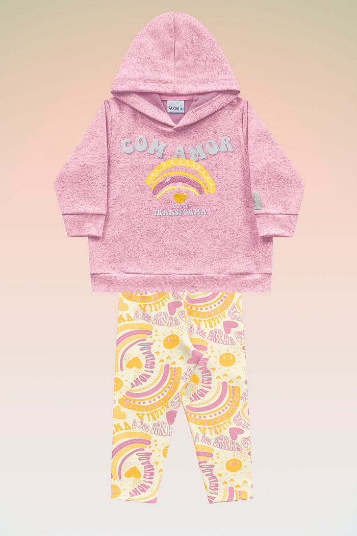 Conjunto blusão com capuz em molecotton linho e legging em molecotton