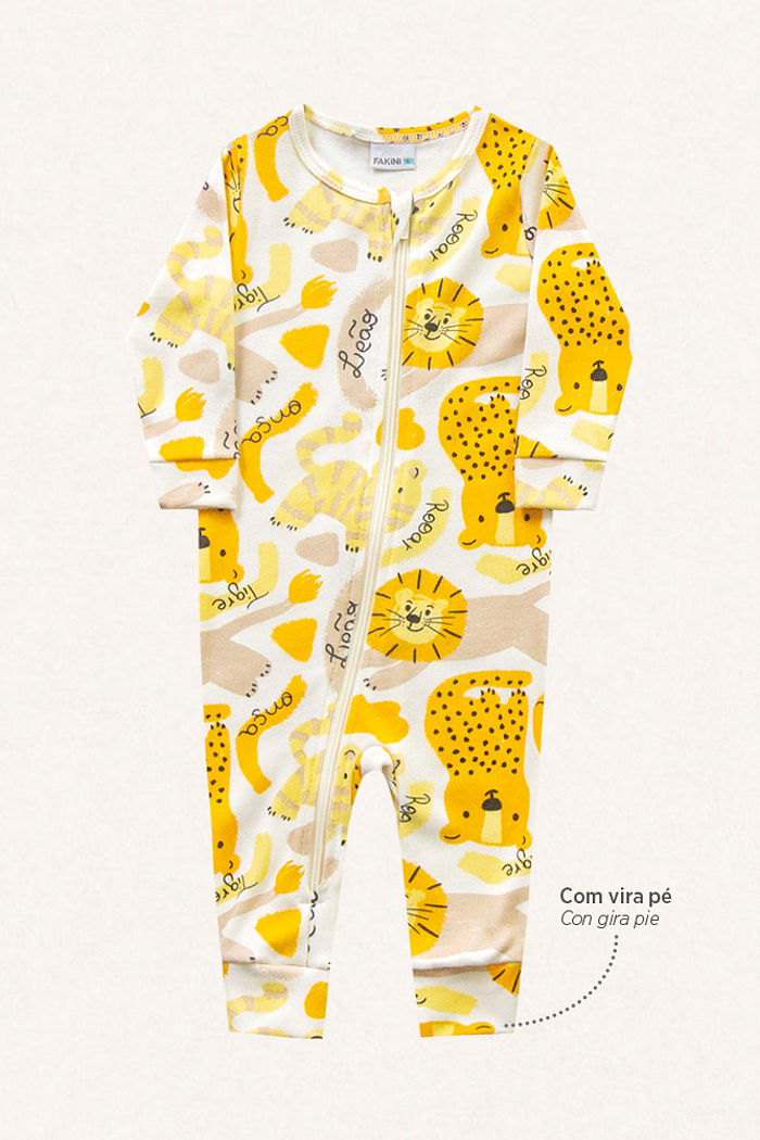 Macacão manga longa em suedine bichinhos