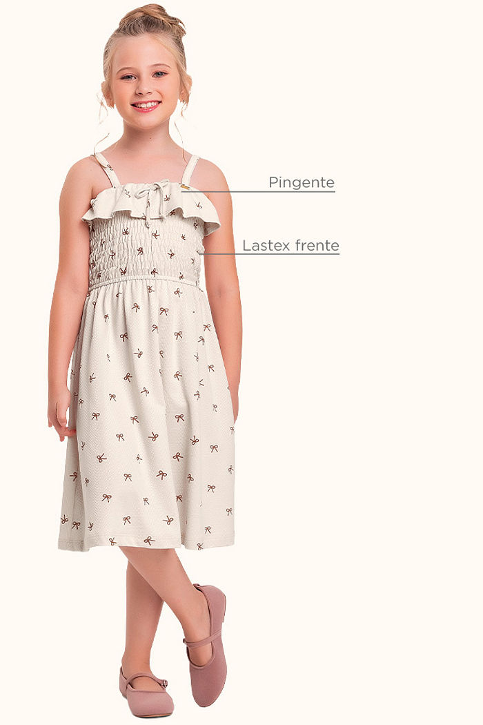 Vestido em malha favo com lastex na frente laços