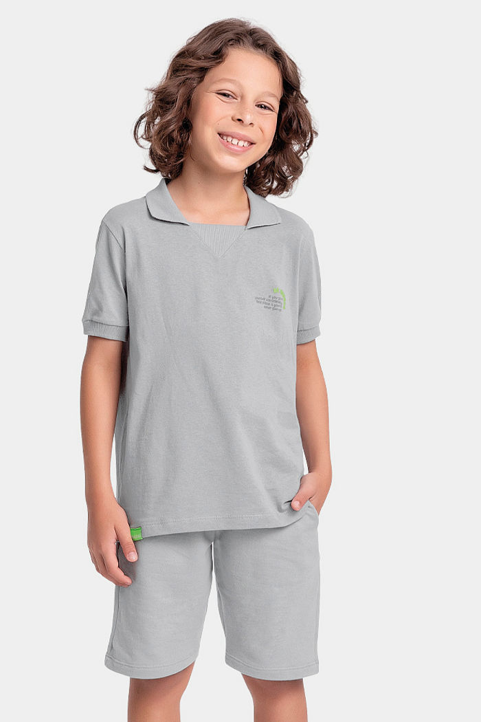 Conjunto camisa polo esporte e bermuda em moletinho