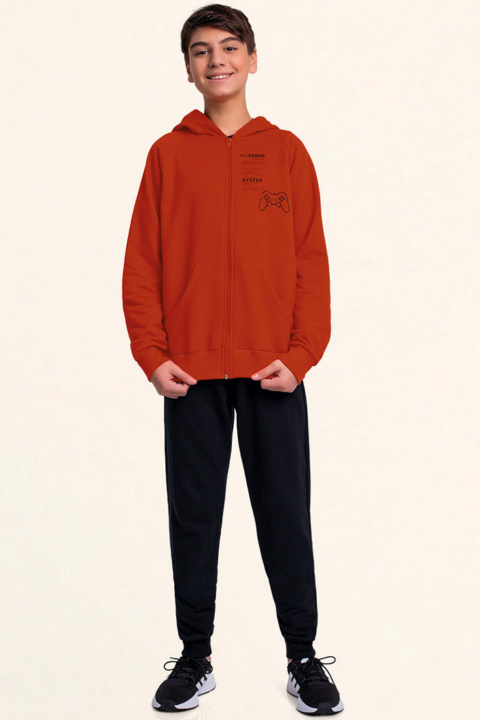 Conjunto jaqueta com capuz e calça game em moletom