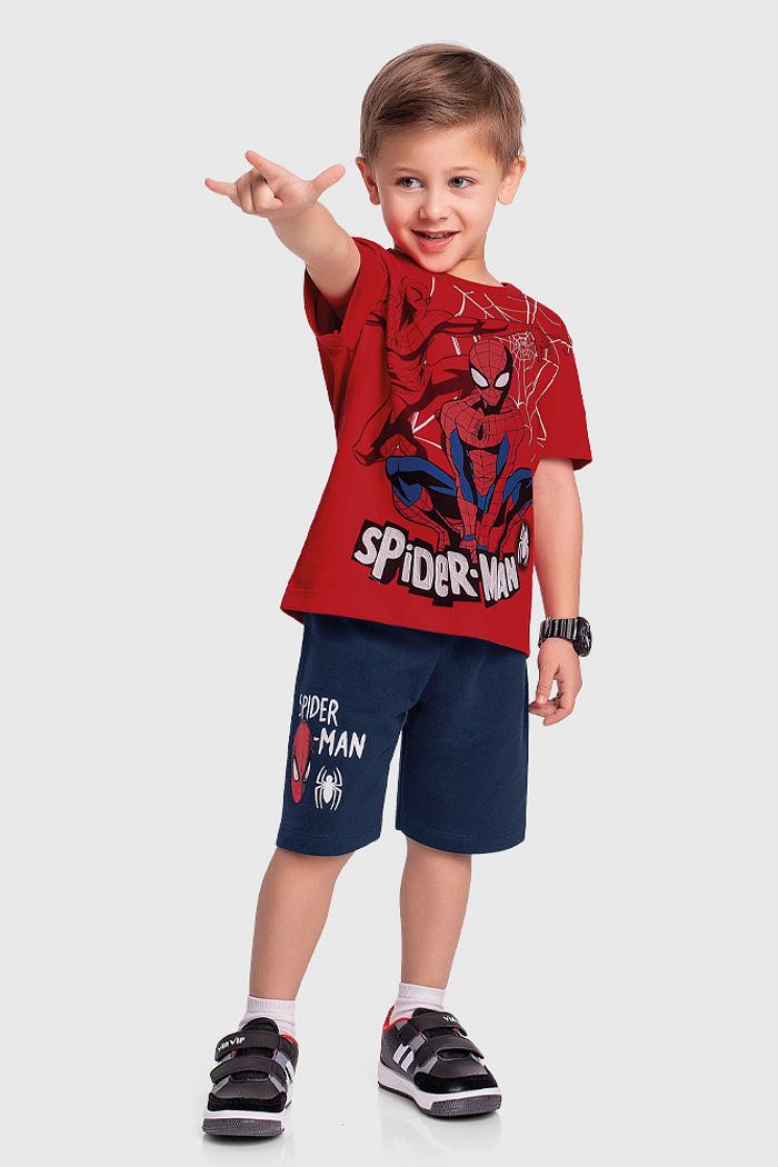 Conjunto camiseta homem-aranha e bermuda em moletinho
